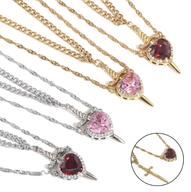 Heart and Sword Necklace Set
