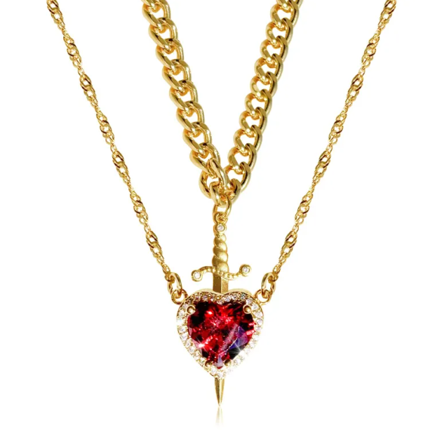 Heart and Sword Necklace Set